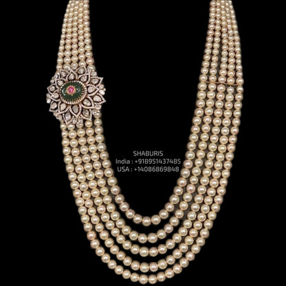 South Sea Pearl necklace Mens jewelry unisex jewelry Pure Silver jewelry Indian diamond Necklace- SHABURIS (Ready to Ship from India)