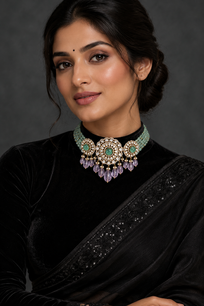 Emerald choker necklace polki jewelry unisex jewelry Pure Silver jewelry Indian diamond Necklace-SHABURIS