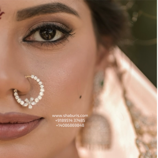 Diamond nose ring wedding jewelry silver necklace 925 silver with 22k gold plated - SHABURIS