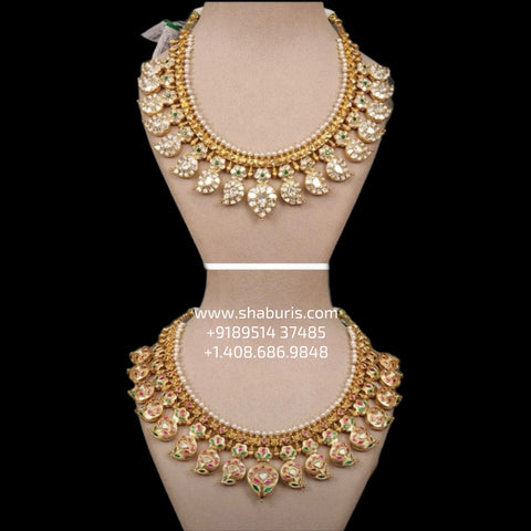 Mango mala polki necklace diamond Jewelry necklace Pearl necklace statement jewelry silver necklace 925 silver with 22k gold plated - SHABURIS