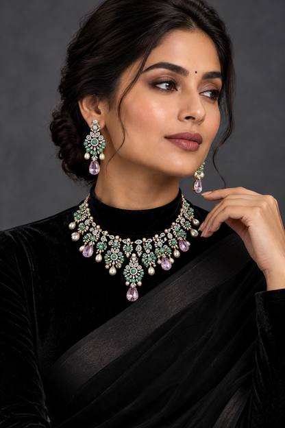 Cocktail choker necklace polki jewelry  Pure Silver jewelry Indian diamond Necklace-SHABURIS