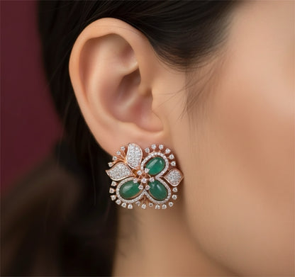 Cocktail studs Diamond studs statement studs diamond studs - 925 silver Jewelry , South Indian Jewelry,bridal choker,Indian Wedding Jewelry,pure Silver indian jewelry - SHABURIS