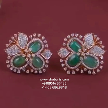 Cocktail studs Diamond studs statement studs diamond studs - 925 silver Jewelry , South Indian Jewelry,bridal choker,Indian Wedding Jewelry,pure Silver indian jewelry - SHABURIS