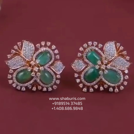 Cocktail studs Diamond studs statement studs diamond studs - 925 silver Jewelry , South Indian Jewelry,bridal choker,Indian Wedding Jewelry,pure Silver indian jewelry - SHABURIS