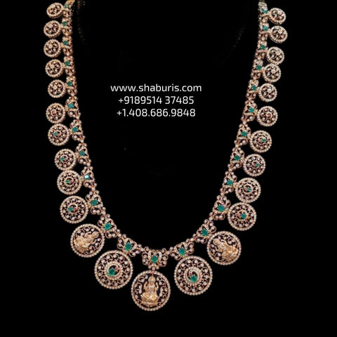 Bottu mala kasu haram necklace polki necklace diamond Jewelry necklace Pearl necklace statement jewelry silver necklace 925 silver with 22k gold plated - SHABURIS