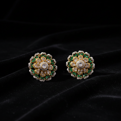 Polki Studs Polki Earrings Cocktail Earrings Diamond Studs Diamond Earrings Simple Studs Pearl Studs 925 Silver Earrings Silver Jewelry - SHABURIS
