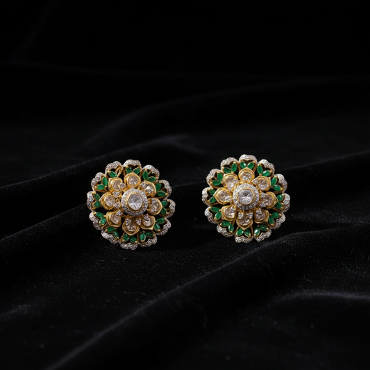 Polki Studs Polki Earrings Cocktail Earrings Diamond Studs Diamond Earrings Simple Studs Pearl Studs 925 Silver Earrings Silver Jewelry - SHABURIS