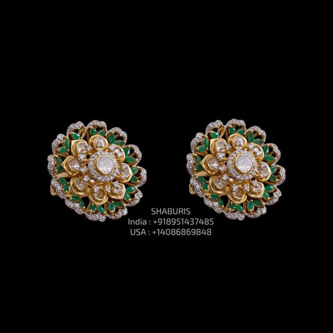 Diamond studs - 925 silver Jewelry,South Indian Jewelry,bridal earrings,Indian Wedding Jewelry,pure Silver indian jewelry - SHABURIS
