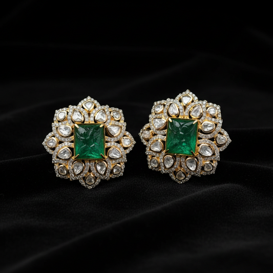 Polki Studs Polki Earrings Cocktail Earrings Diamond Studs Diamond Earrings Simple Studs Pearl Studs 925 Silver Earrings Silver Jewelry - SHABURIS