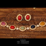 925 silver jewelry Navaratan Necklace Precious stones jewelry 22k gold plated - SHABURIS