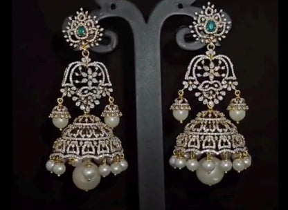 Diamond Jhumka Diamond Earrings statement studs diamond studs - 925 silver Jewelry , South Indian Jewelry,bridal choker,Indian Wedding Jewelry,pure Silver indian jewelry - SHABURIS