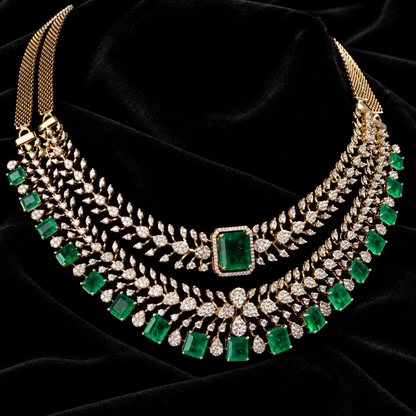 Emerald Set diamond necklace 925 silver jewelry 22k gold plated - SHABURIS