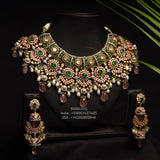 Polki Set diamond necklace 925 silver jewelry 22k gold plated - Ready Stock in Hyd Store -SHABURIS