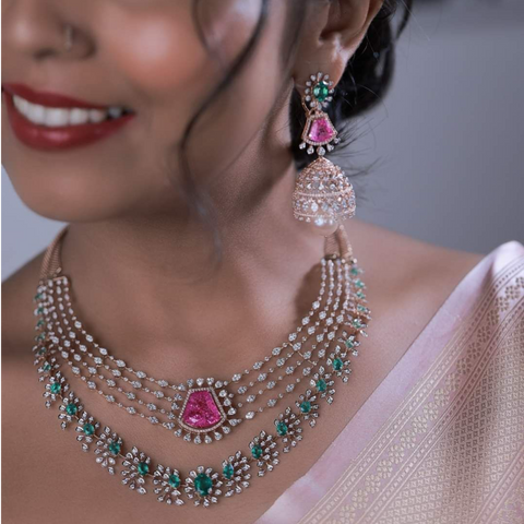 Diamond necklace bridal necklace polki necklace diamond Jewelry necklace Pearl necklace statement jewelry silver necklace 925 silver with 22k gold plated - SHABURIS