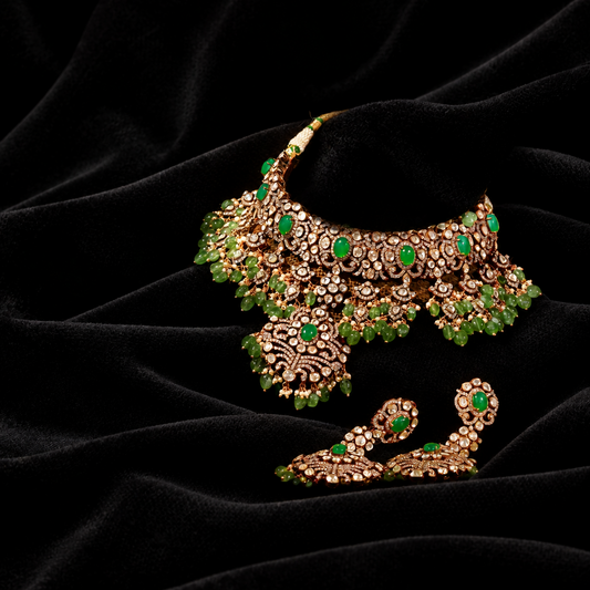 Victorian Set diamond necklace 925 silver jewelry 22k gold plated - SHABURIS