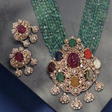 Navaratan necklace bridal necklace polki necklace diamond Jewelry necklace Pearl necklace statement jewelry silver necklace 925 silver with 22k gold plated - SHABURIS