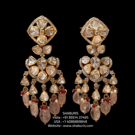 Polki Jewelry,Pure Silver jewelry Indian ,coral studs,coral earrings,Indian Bridal,Indian Wedding Jewelry-NIHIRA-SHABURIS