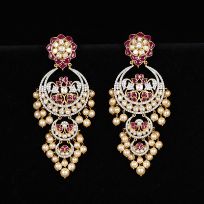 Polki Studs Polki Earrings Cocktail Earrings Diamond Studs Diamond Earrings Simple Studs Pearl Studs 925 Silver Earrings Silver Jewelry - SHABURIS