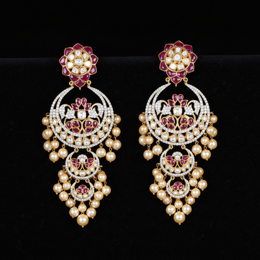 Polki Studs Polki Earrings Cocktail Earrings Diamond Studs Diamond Earrings Simple Studs Pearl Studs 925 Silver Earrings Silver Jewelry - SHABURIS