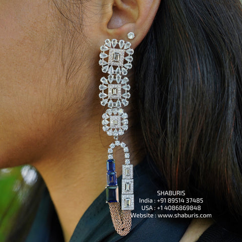 Cocktail earrings Diamond Jhumka,diamond earrings,diamond jewelry indian,polki diamond jhumka,swarovski diamond jhumka,silver earrings-SHABURIS