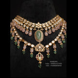 Polki Set diamond necklace 925 silver jewelry 22k gold plated - SHABURIS
