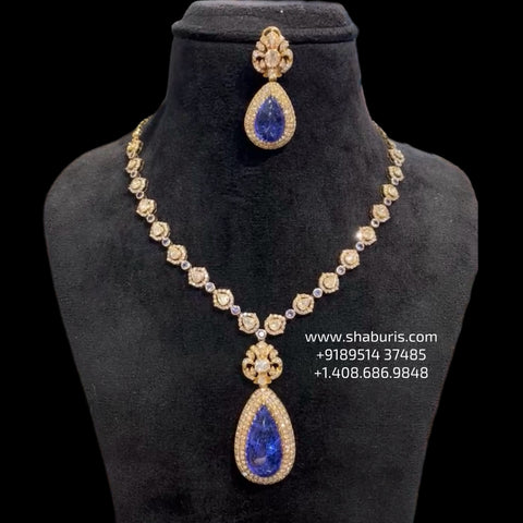 Cocktail necklace bridal necklace polki necklace diamond Jewelry necklace Pearl necklace statement jewelry silver necklace 925 silver with 22k gold plated - SHABURIS