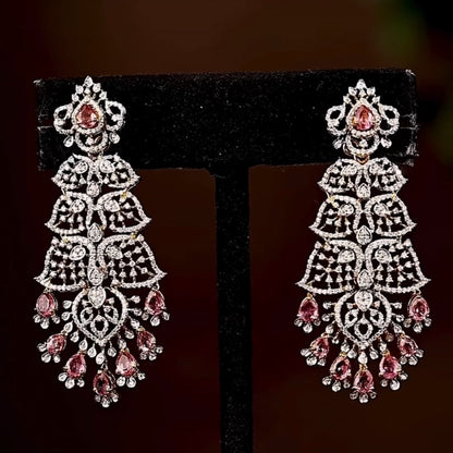 Diamond Jhumka Diamond Earrings statement studs diamond studs - 925 silver Jewelry , South Indian Jewelry,bridal choker,Indian Wedding Jewelry,pure Silver indian jewelry - SHABURIS