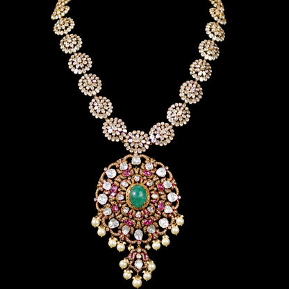 Polki diamond necklace 925 silver jewelry 22k gold plated - SHABURIS