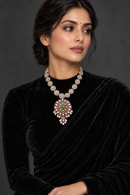 Polki diamond necklace 925 silver jewelry 22k gold plated - SHABURIS