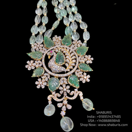 Emerald necklace Polki diamond necklace 925 silver jewelry 22k gold plated - SHABURIS
