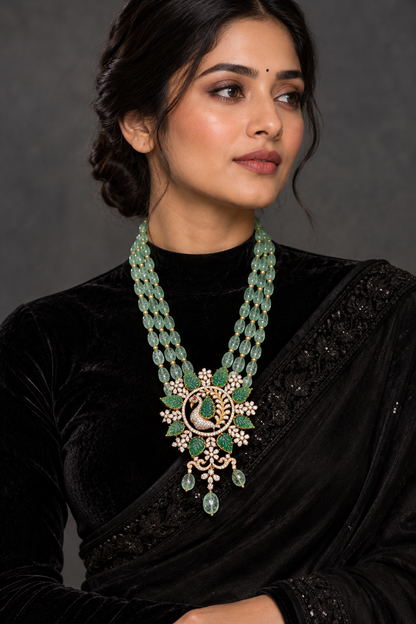Emerald necklace Polki diamond necklace 925 silver jewelry 22k gold plated - SHABURIS