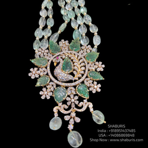 Emerald necklace Polki diamond necklace 925 silver jewelry 22k gold plated - SHABURIS