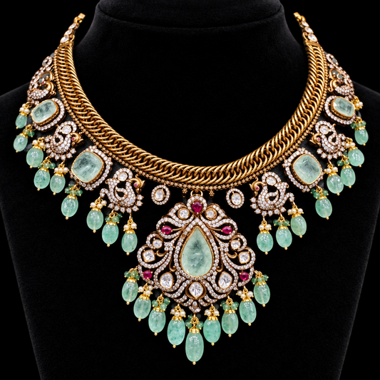 Diamond necklace wedding jewelry silver necklace 925 silver with 22k gold plated - SHABURIS