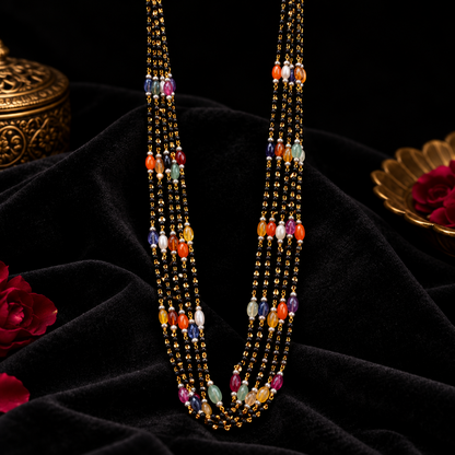 Black beads navaratan necklace wedding jewelry silver necklace 925 silver with 22k gold plated - SHABURIS