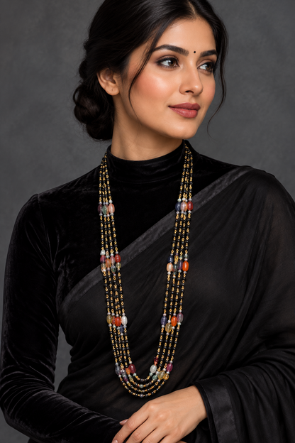 Black beads navaratan necklace wedding jewelry silver necklace 925 silver with 22k gold plated - SHABURIS