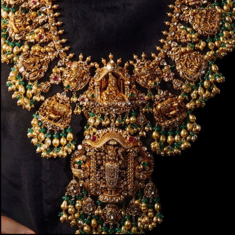 Guttapusalu necklace bridal necklace polki necklace diamond Jewelry necklace Pearl necklace statement jewelry silver necklace 925 silver with 22k gold plated - SHABURIS