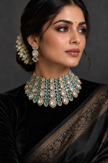 Polki necklace bridal necklace polki necklace diamond Jewelry necklace Pearl necklace statement jewelry silver necklace 925 silver with 22k gold plated - SHABURIS