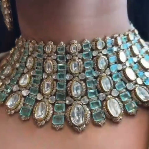 Polki necklace bridal necklace polki necklace diamond Jewelry necklace Pearl necklace statement jewelry silver necklace 925 silver with 22k gold plated - SHABURIS