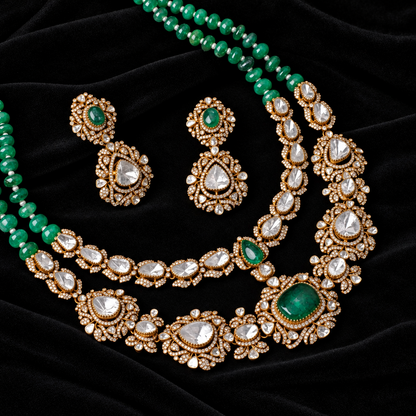 Emerald necklace Polki diamond necklace 925 silver jewelry 22k gold plated - SHABURIS