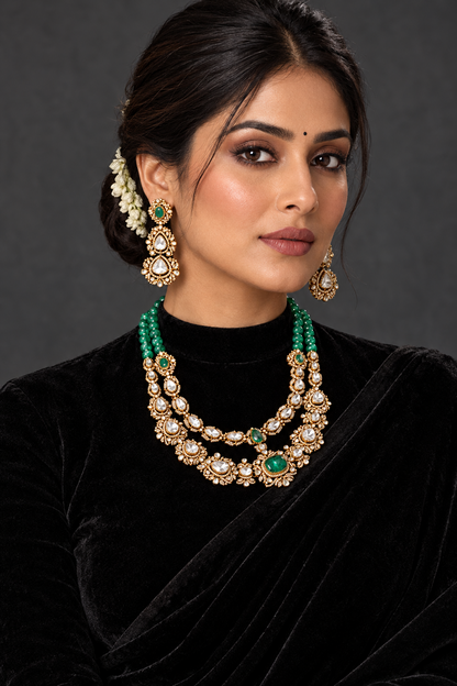 Emerald necklace Polki diamond necklace 925 silver jewelry 22k gold plated - SHABURIS