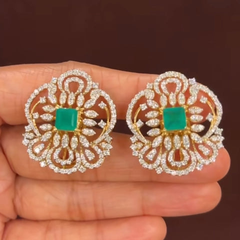 Diamond Studs Diamond Jhumka Diamond Earrings statement studs diamond studs - 925 silver Jewelry , South Indian Jewelry,bridal choker,Indian Wedding Jewelry,pure Silver indian jewelry - SHABURIS