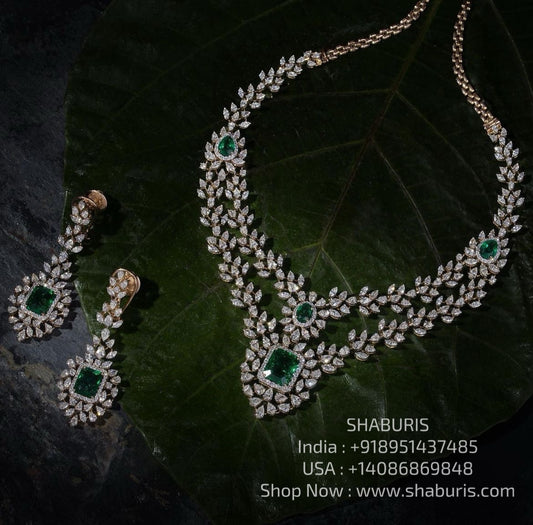 Emerald necklace diamond necklace 925 silver with 22k gold plated- SHABURIS
