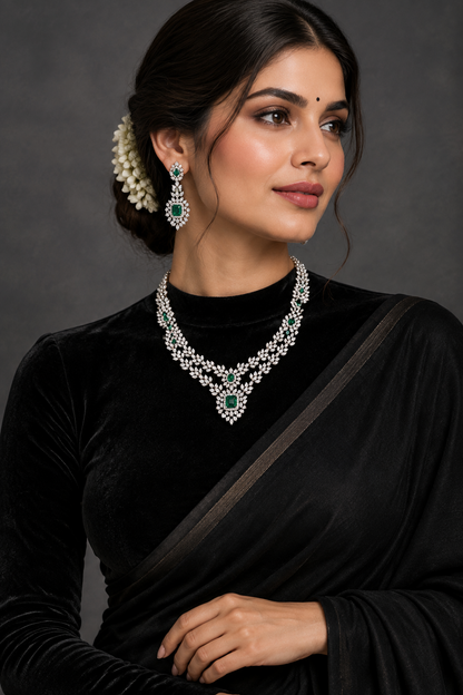 Emerald necklace diamond necklace 925 silver with 22k gold plated- SHABURIS