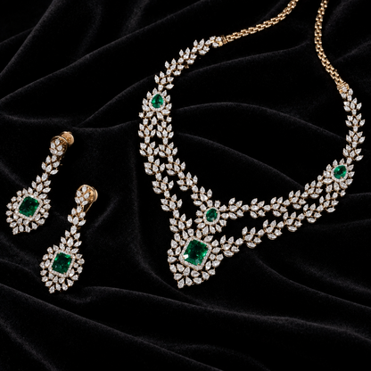 Emerald necklace diamond necklace 925 silver with 22k gold plated- SHABURIS