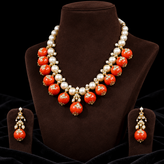 Coral necklace wedding jewelry silver necklace 925 silver with 22k gold plated - SHABURIS
