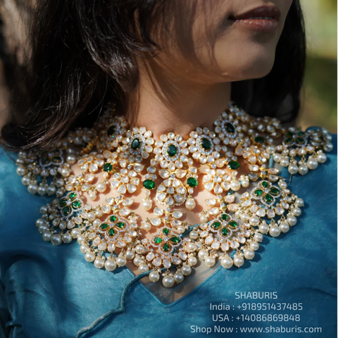 Polki necklace Pure Silver jewelry Indian diamond Necklace-SHABURIS