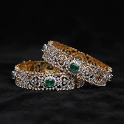 Diamond Bangles - Diamond Bangles - 925 Silver Jewelry - 22ct Gold Plated - CZ Bangles - South indian diamond Bangles design