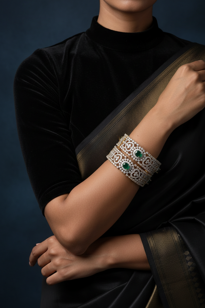Diamond Bangles - Diamond Bangles - 925 Silver Jewelry - 22ct Gold Plated - CZ Bangles - South indian diamond Bangles design