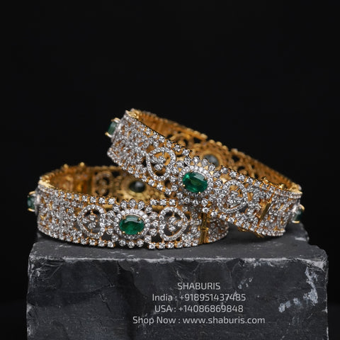 Diamond Bangles - Diamond Bangles - 925 Silver Jewelry - 22ct Gold Plated - CZ Bangles - South indian diamond Bangles design