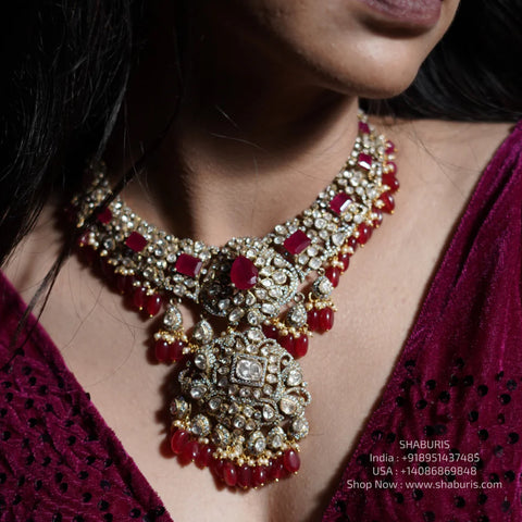 Victorian necklace Polki necklace Pure Silver jewelry Indian diamond Necklace silver jewelry -SHABURIS